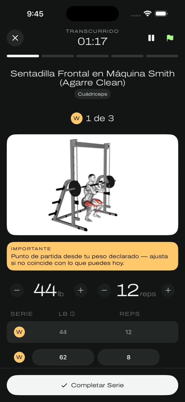 Sesión activa: registrando una serie